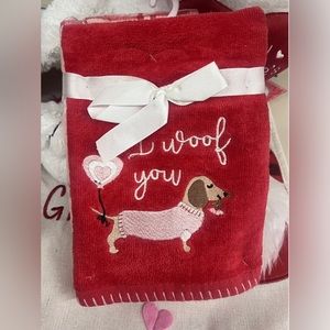 2 PACK SOFT, VALENTINE DACHSHUND EMBROIDERED HAND TOWELS NWT.